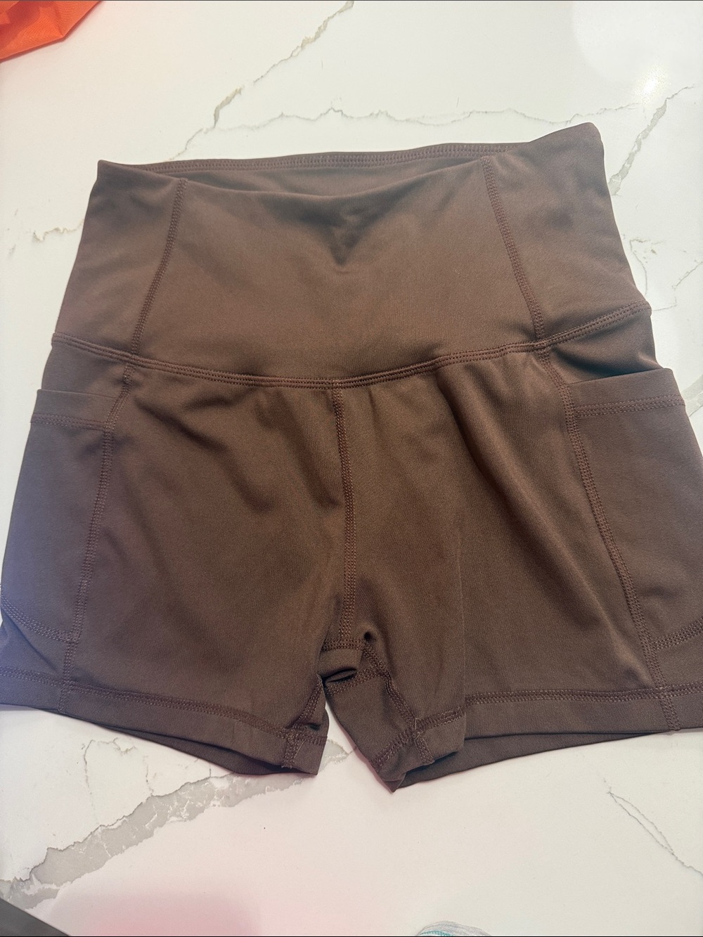 High-Waist Pocketed Brown Biker Shorts